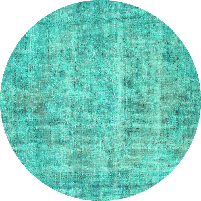 Round Abstract Turquoise Contemporary Rug, con1313turq