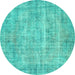 Round Abstract Turquoise Contemporary Rug, con1313turq