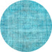 Round Machine Washable Abstract Light Blue Contemporary Rug, wshcon1313lblu