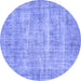 Round Machine Washable Abstract Blue Contemporary Rug, wshcon1313blu