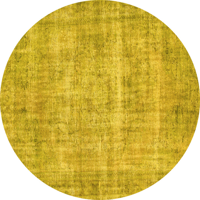 Round Machine Washable Abstract Yellow Contemporary Rug, wshcon1313yw