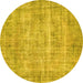 Round Machine Washable Abstract Yellow Contemporary Rug, wshcon1313yw
