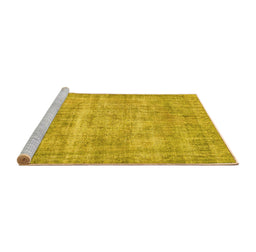 Sideview of Machine Washable Abstract Yellow Contemporary Rug, wshcon1313yw