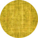 Round Abstract Yellow Contemporary Rug, con1313yw