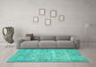 Machine Washable Abstract Turquoise Contemporary Area Rugs in a Living Room,, wshcon1313turq