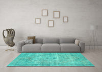 Machine Washable Abstract Turquoise Contemporary Rug, wshcon1313turq