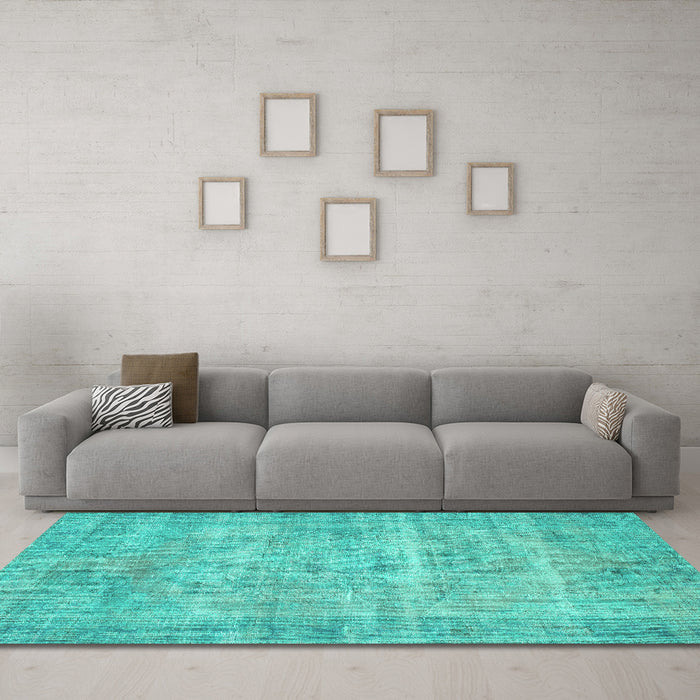 Machine Washable Abstract Turquoise Contemporary Area Rugs in a Living Room,, wshcon1313turq
