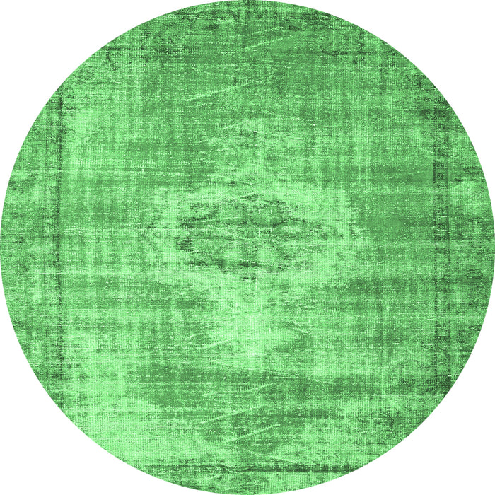 Round Machine Washable Abstract Emerald Green Contemporary Area Rugs, wshcon1314emgrn