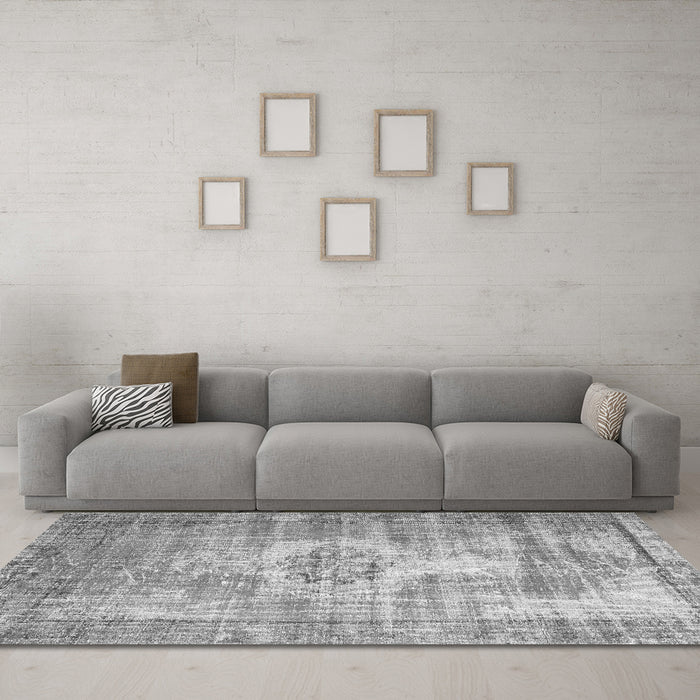 Machine Washable Abstract Gray Contemporary Rug in a Living Room,, wshcon1314gry