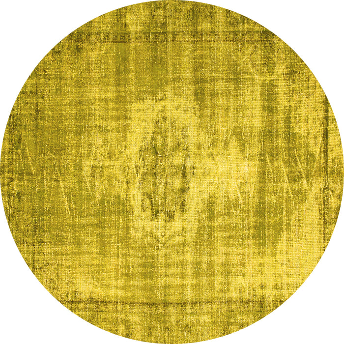 Round Machine Washable Abstract Yellow Contemporary Rug, wshcon1314yw