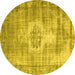 Round Machine Washable Abstract Yellow Contemporary Rug, wshcon1314yw