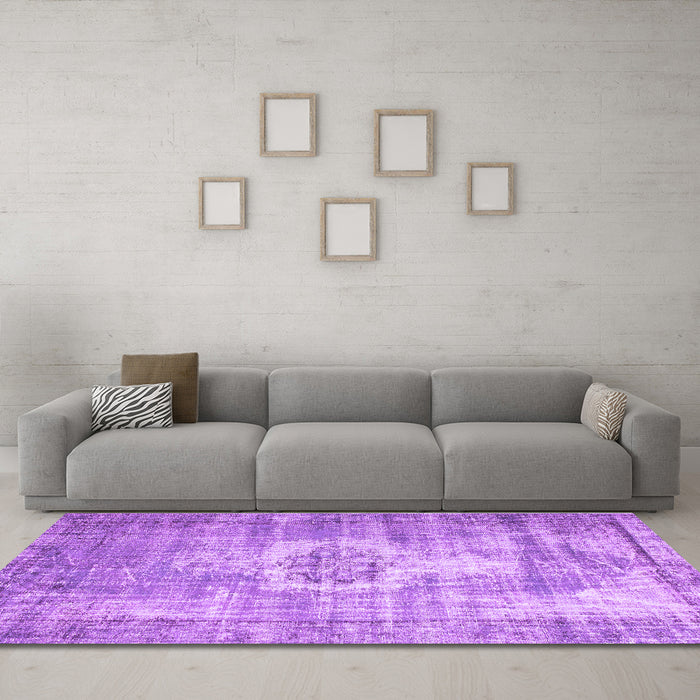 Machine Washable Abstract Purple Contemporary Area Rugs in a Living Room, wshcon1314pur
