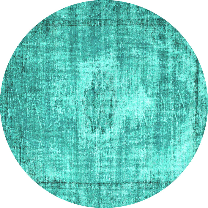 Round Machine Washable Abstract Turquoise Contemporary Area Rugs, wshcon1314turq