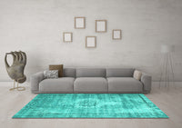 Machine Washable Abstract Turquoise Contemporary Rug, wshcon1314turq