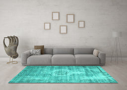 Machine Washable Abstract Turquoise Contemporary Area Rugs in a Living Room,, wshcon1314turq