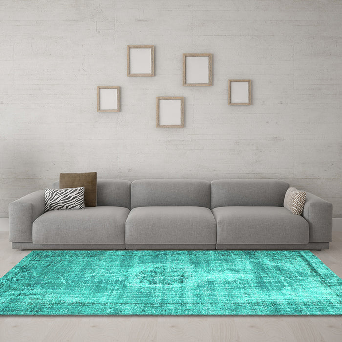 Machine Washable Abstract Turquoise Contemporary Area Rugs in a Living Room,, wshcon1314turq