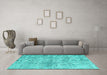 Machine Washable Abstract Turquoise Contemporary Area Rugs in a Living Room,, wshcon1315turq