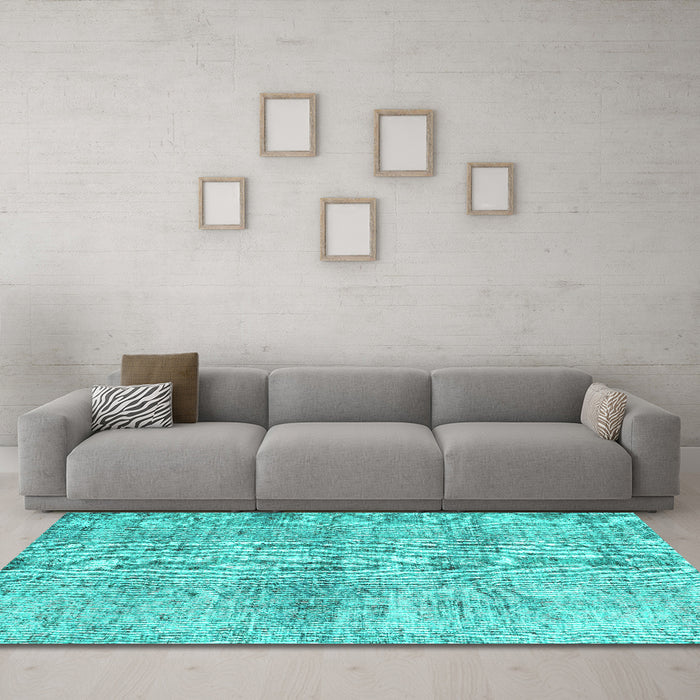 Machine Washable Abstract Turquoise Contemporary Area Rugs in a Living Room,, wshcon1315turq