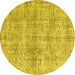 Round Machine Washable Abstract Yellow Contemporary Rug, wshcon1315yw