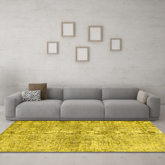 Machine Washable Abstract Yellow Contemporary Rug in a Living Room, wshcon1315yw