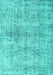 Machine Washable Abstract Turquoise Contemporary Area Rugs, wshcon1315turq