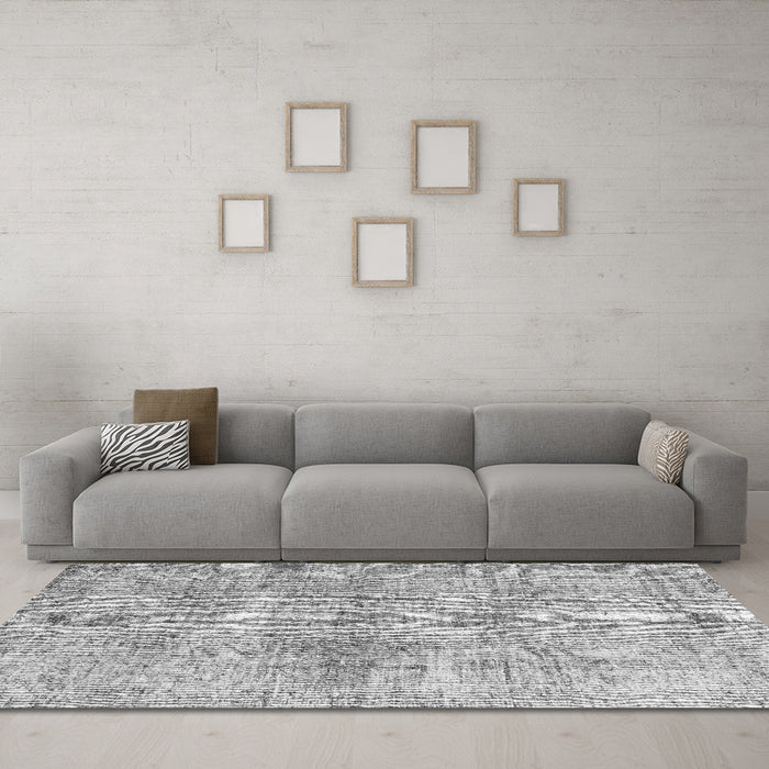 Machine Washable Abstract Gray Contemporary Rug in a Living Room,, wshcon1315gry