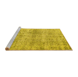 Sideview of Machine Washable Abstract Yellow Contemporary Rug, wshcon1315yw