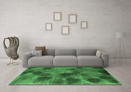 Machine Washable Abstract Emerald Green Contemporary Area Rugs in a Living Room,, wshcon1316emgrn