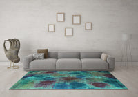 Machine Washable Abstract Turquoise Contemporary Rug, wshcon1316turq