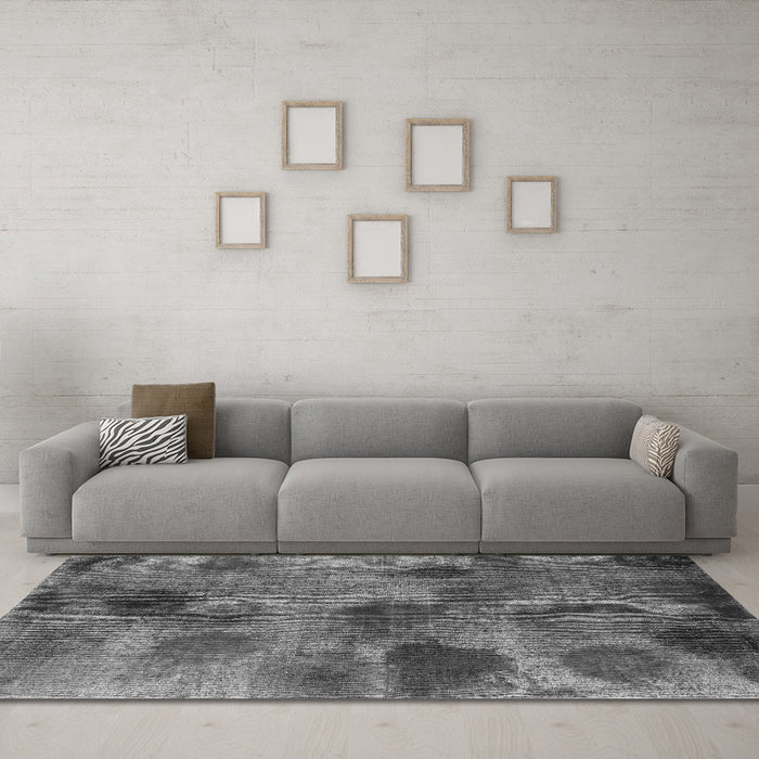 Machine Washable Abstract Gray Contemporary Rug in a Living Room,, wshcon1316gry