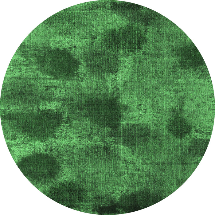Round Machine Washable Abstract Emerald Green Contemporary Area Rugs, wshcon1316emgrn