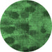 Round Machine Washable Abstract Emerald Green Contemporary Area Rugs, wshcon1316emgrn