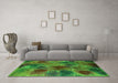 Machine Washable Abstract Green Contemporary Area Rugs in a Living Room,, wshcon1316grn