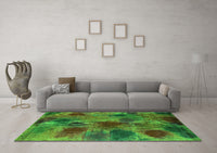 Machine Washable Abstract Green Contemporary Rug, wshcon1316grn