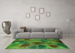 Machine Washable Abstract Green Contemporary Area Rugs in a Living Room,, wshcon1316grn