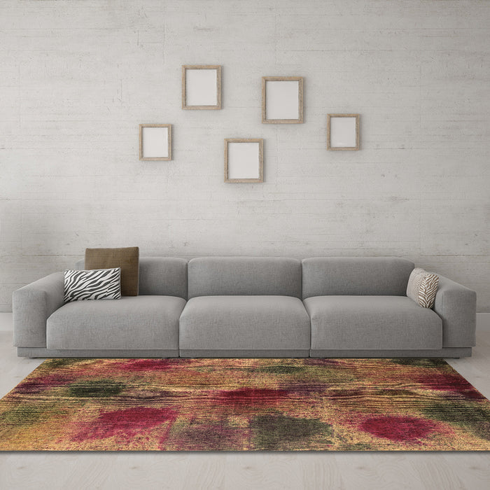 Machine Washable Abstract Brown Contemporary Rug in a Living Room,, wshcon1316brn