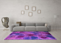 Machine Washable Abstract Purple Contemporary Area Rugs in a Living Room, wshcon1316pur
