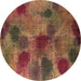 Round Abstract Brown Contemporary Rug, con1316brn