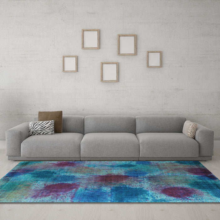Machine Washable Abstract Light Blue Contemporary Rug in a Living Room, wshcon1316lblu