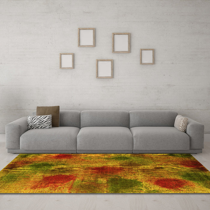 Machine Washable Abstract Yellow Contemporary Rug in a Living Room, wshcon1316yw