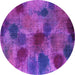 Round Abstract Purple Contemporary Rug, con1316pur