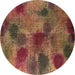 Round Machine Washable Abstract Brown Contemporary Rug, wshcon1316brn