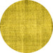 Round Machine Washable Abstract Yellow Contemporary Rug, wshcon1317yw