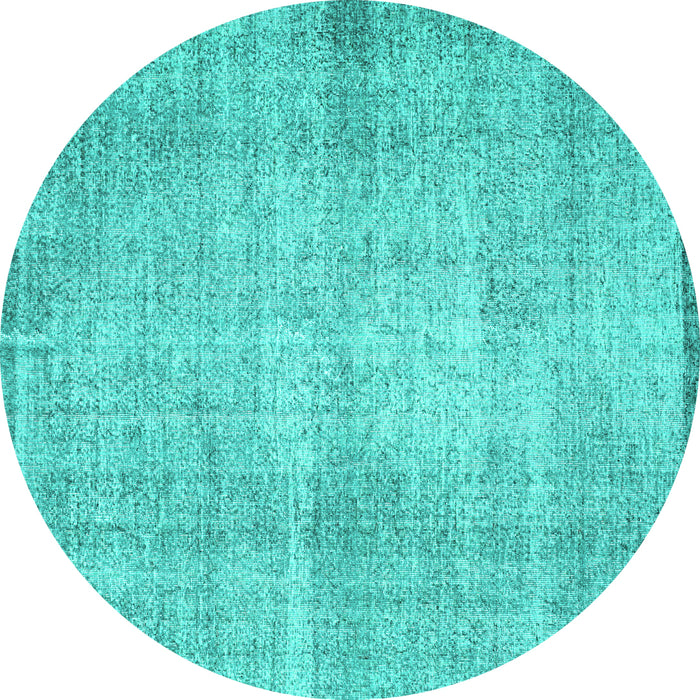 Round Abstract Turquoise Contemporary Rug, con1317turq