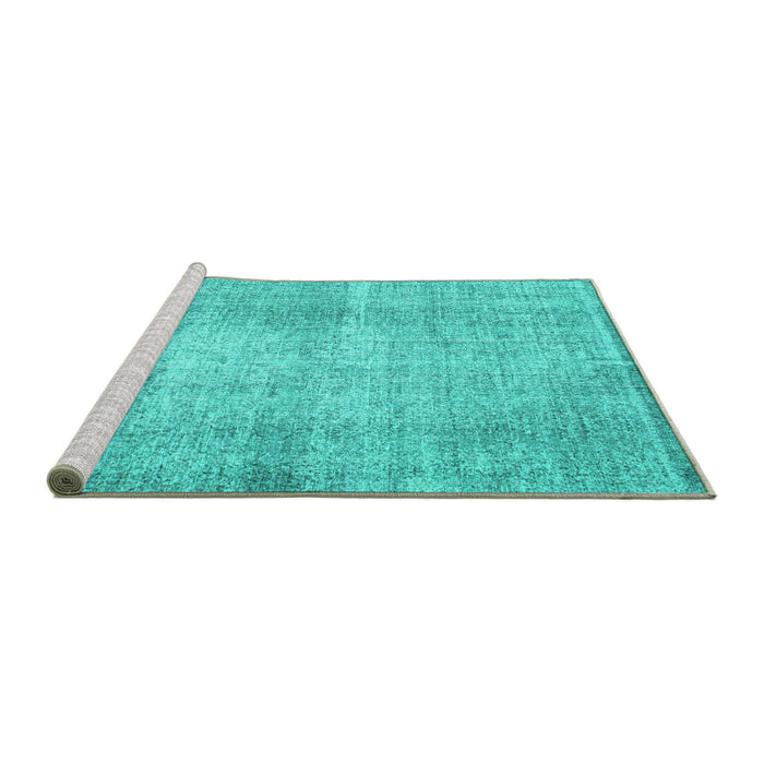 Sideview of Machine Washable Abstract Turquoise Contemporary Area Rugs, wshcon1317turq