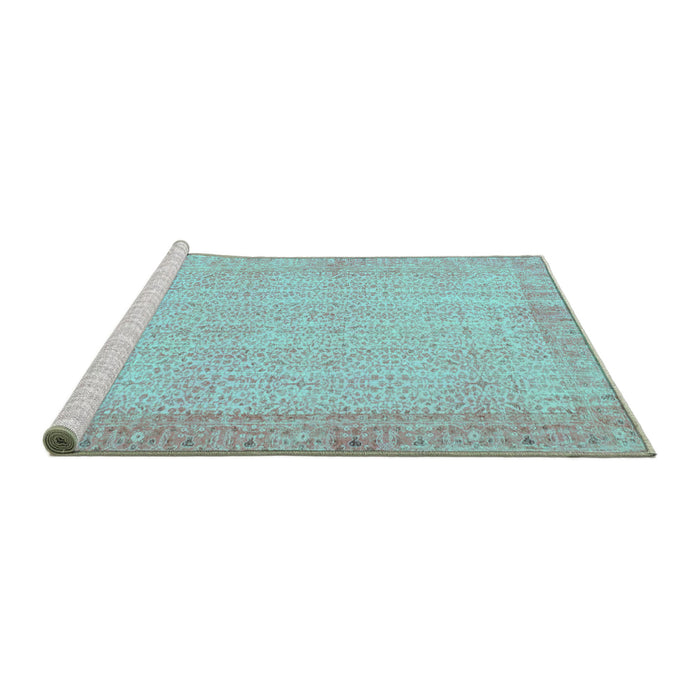 Sideview of Machine Washable Abstract Turquoise Contemporary Area Rugs, wshcon1318turq
