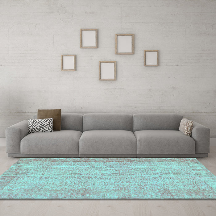 Machine Washable Abstract Turquoise Contemporary Area Rugs in a Living Room,, wshcon1318turq