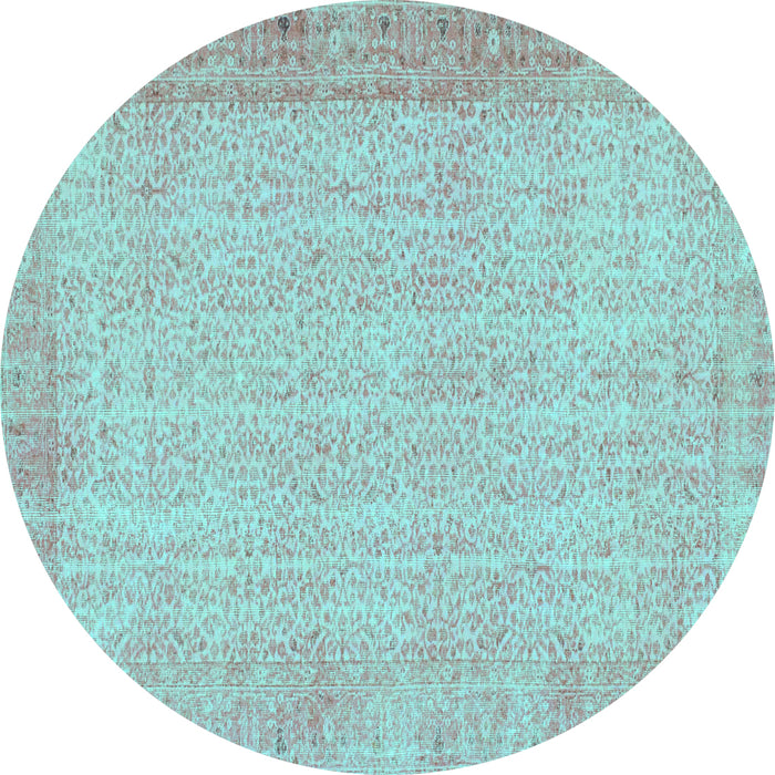Round Machine Washable Abstract Turquoise Contemporary Area Rugs, wshcon1318turq