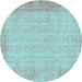 Round Machine Washable Abstract Turquoise Contemporary Area Rugs, wshcon1318turq