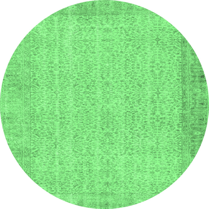 Round Machine Washable Abstract Emerald Green Contemporary Area Rugs, wshcon1318emgrn